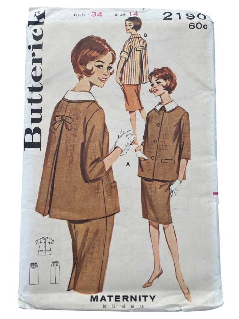 Vintage Butterick 2190 Maternity Sewing Pattern Size 14 Bust 34 Dressmaking CUT